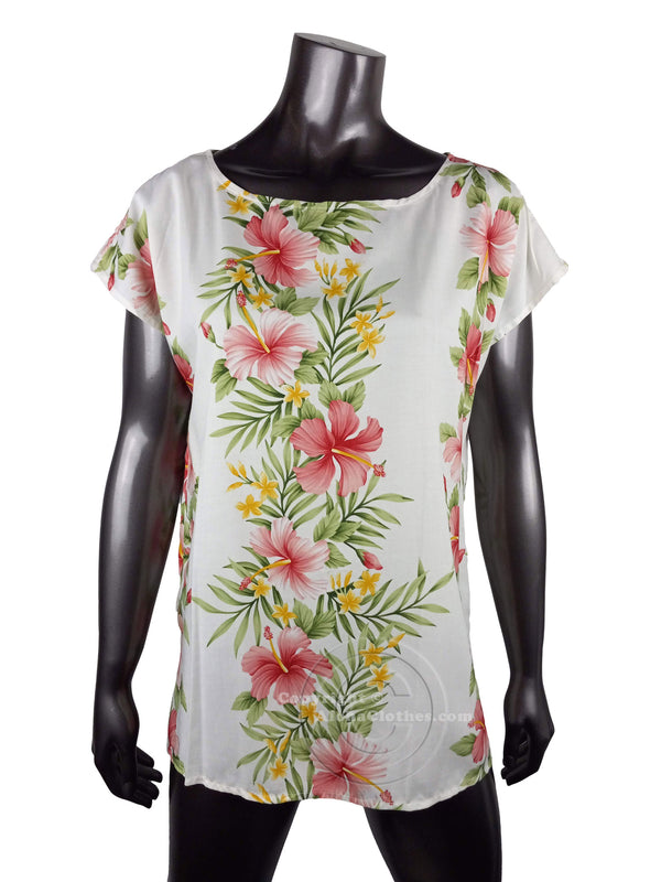 Hibiscus Plumeria Panel Women's Hawaiian Tunic Top